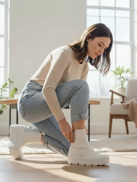 Puma Fenty Rihanna Chelsea Vanilla Ice Leather Platform Chunky Combat Boot SZ 7 - Picture 3 of 10